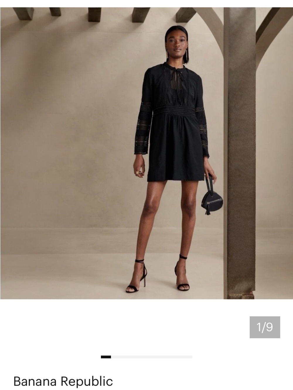 Banana Republic Black Lace-Trim Long-Sleeve Diora Mini Dress